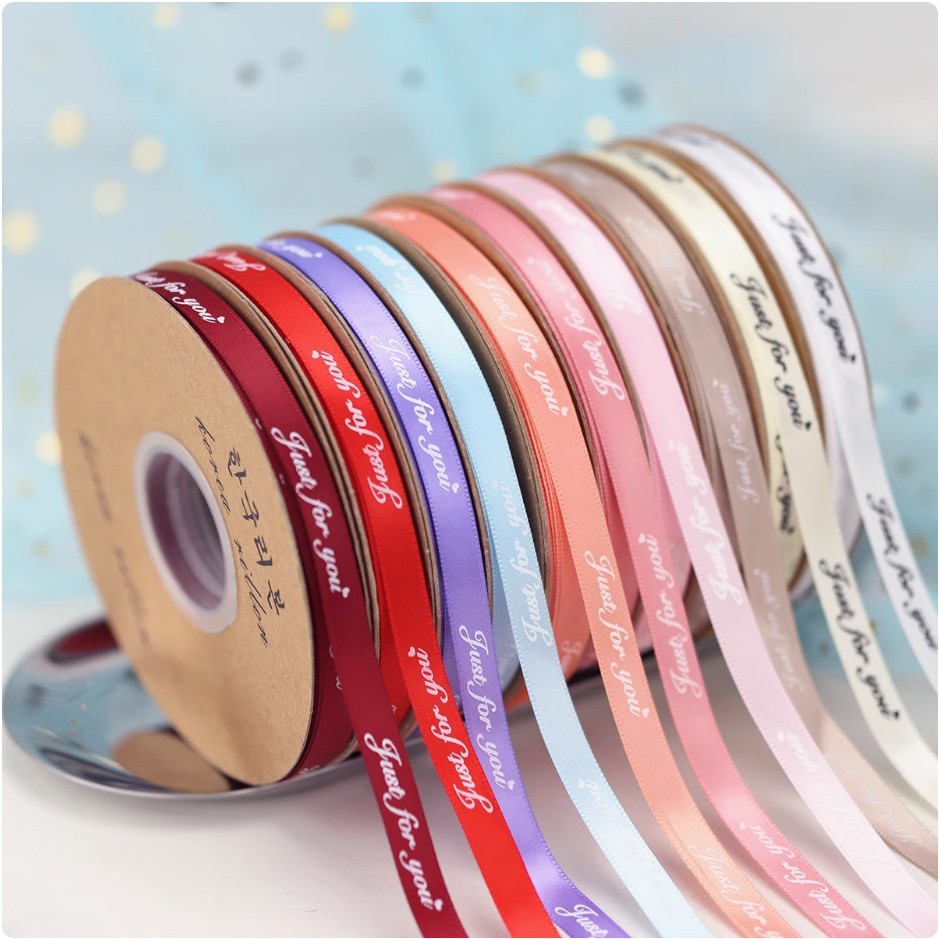 1cm Ribbon "Just For You" Printed with English Letters, Polyester Band for Flower Packaging, Florist Bouquet Satin Ribbon