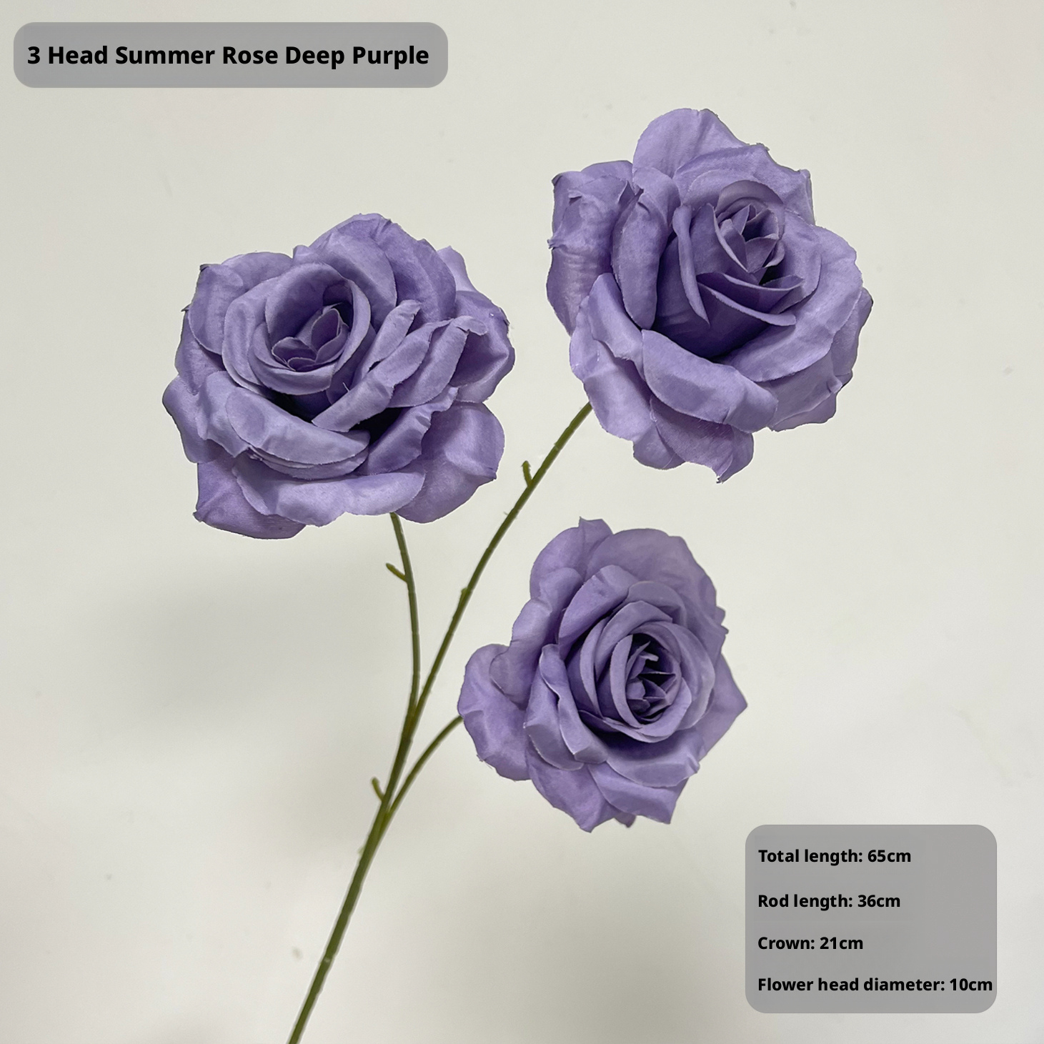 Three-Stem Summer Rose - Deep Purple - Artificial Flower