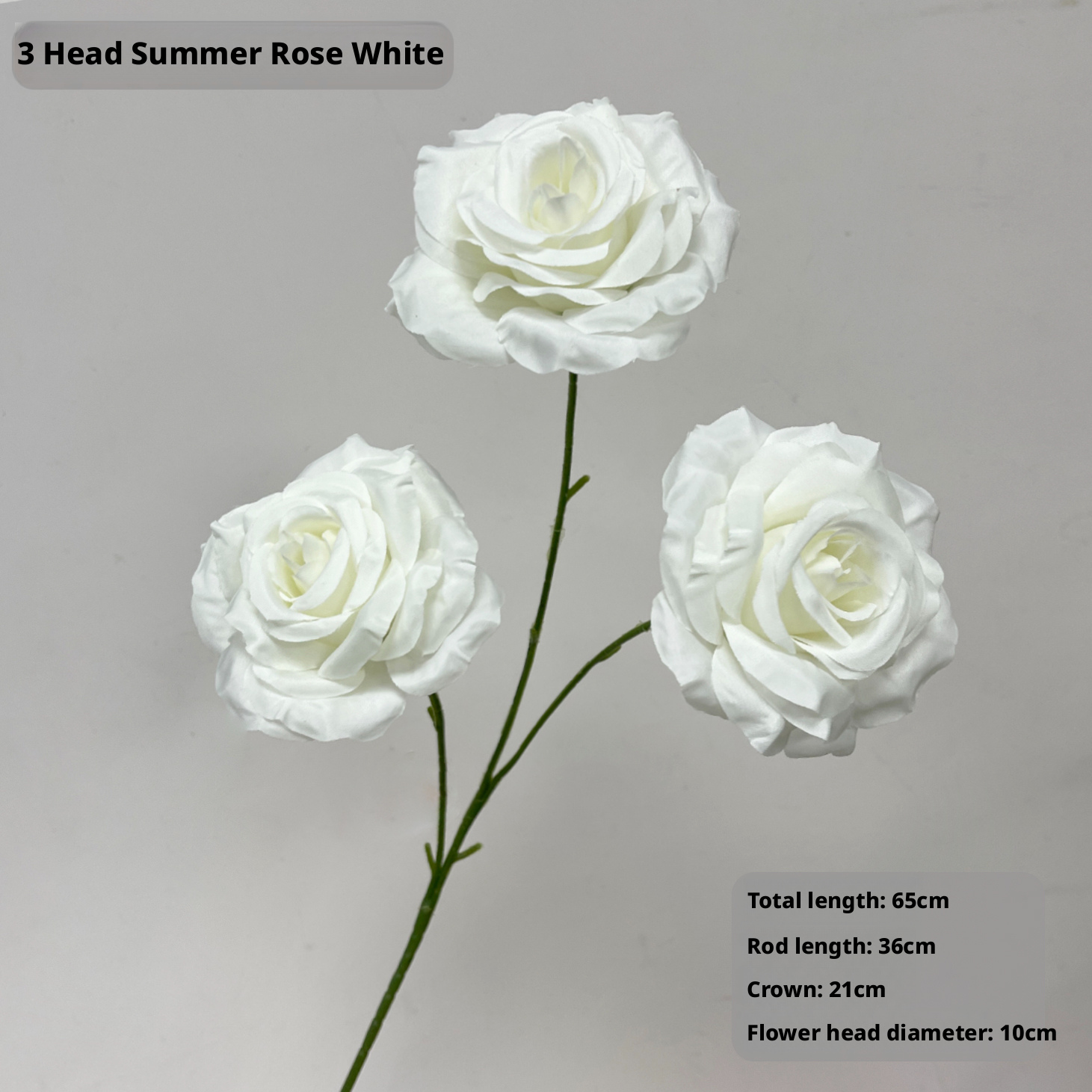 Three-Stem Summer Rose - White - Artificial Flower
