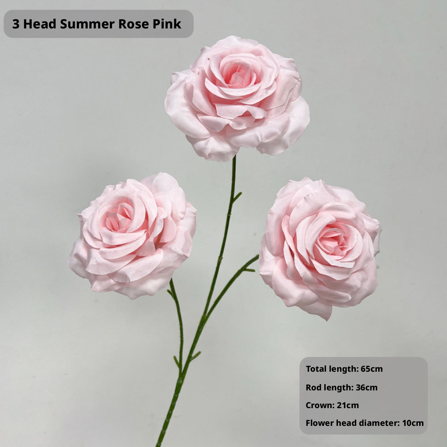 Three-Stem Summer Rose - Pink - Artificial Flower